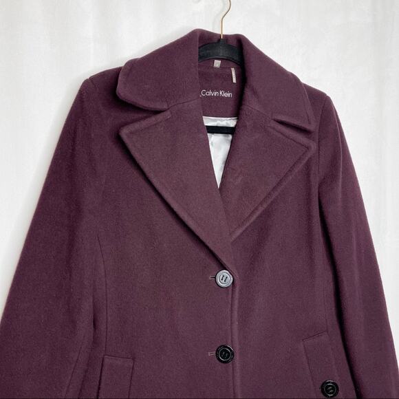CALVIN KLEIN / plum purple short classic wool blend pea coat / S - Picture 3 of 8